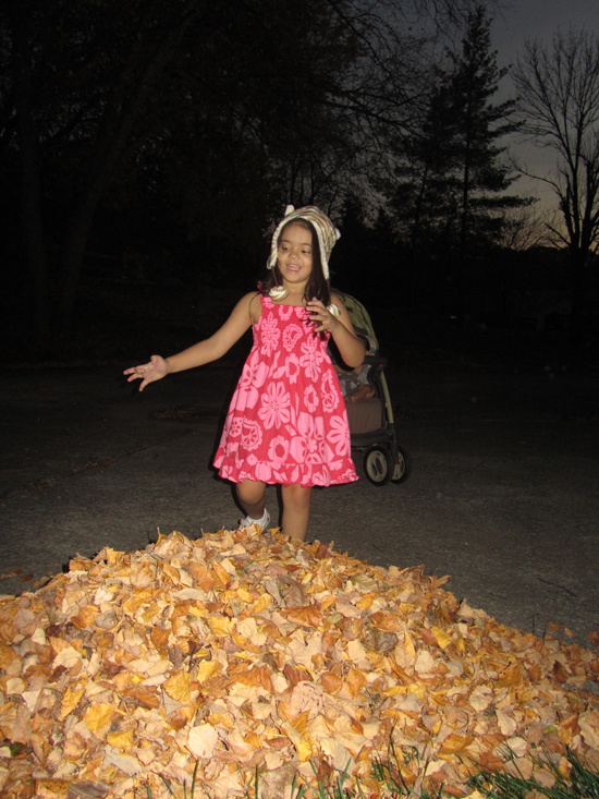 One nanosecond before she jumped into the leaf pile