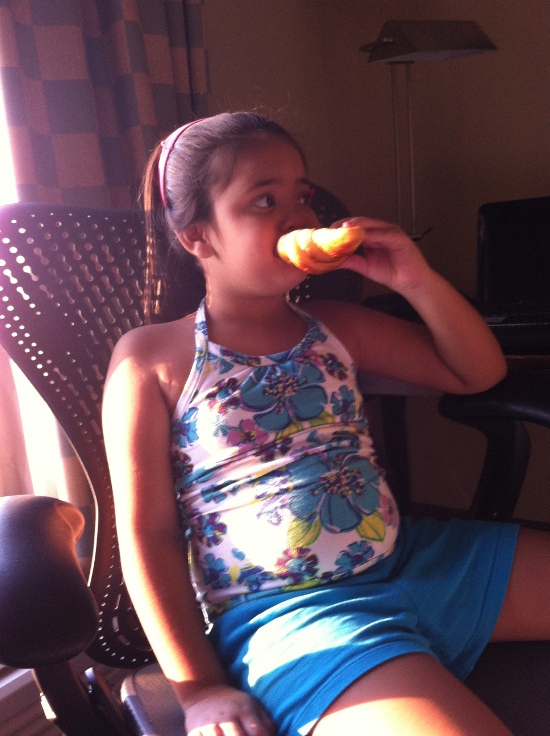 Yaya eats a birthday croissant