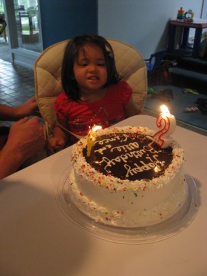 Yaya blows out her candles!