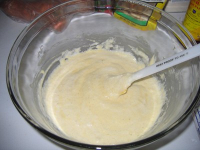 Fold egg whites into the batter