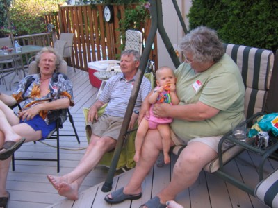 Evening sit-down, Peter, Roland, Auntie Vera and little Kayley