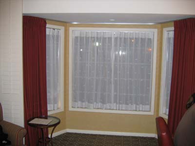 The bay window overlooking the parking lot
