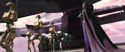 Asajj Ventress deploys the battle droids