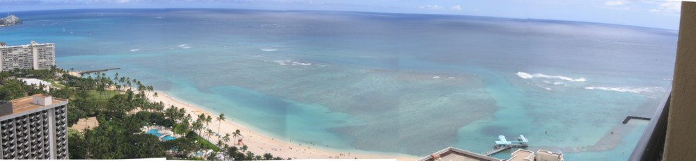 The blue waters of Waikiki from our balcony