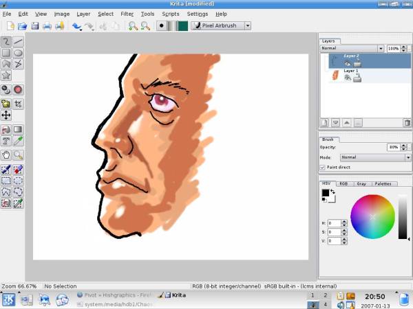 An unfinished face, done in Krita
