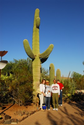 Mak, Abah and Becky by a giant saguaro