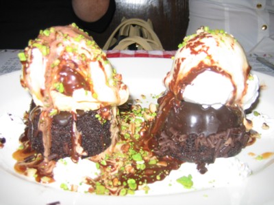 Ice cream and chocolate cake