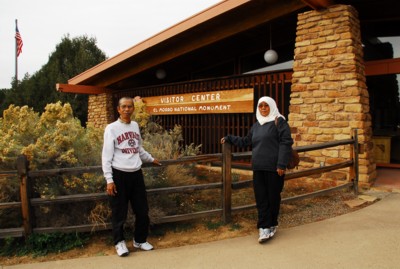 Mak and Abah outside the visitor center