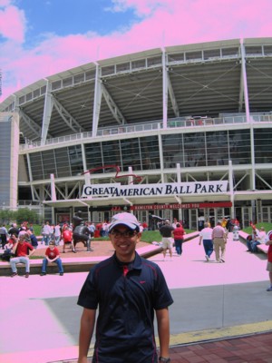 Zarin in front of Great American Ballpark