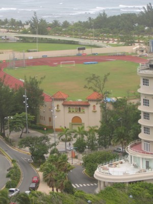 Baseball field right by the sea