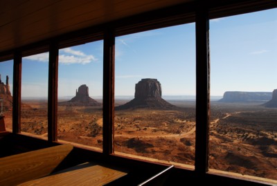 Monument Valley through the Visitor Center windows